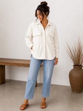 Abercrombie & Fitch Flannel Shirt Jacket Oversized Cream Button Up XXS
